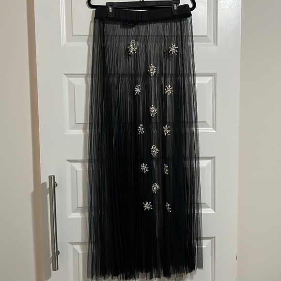 NWT! AKIRA Black Tulle Coverup Chrystal Embellished Rhinestone Maxi Ruffle Pleat - Picture 7 of 10